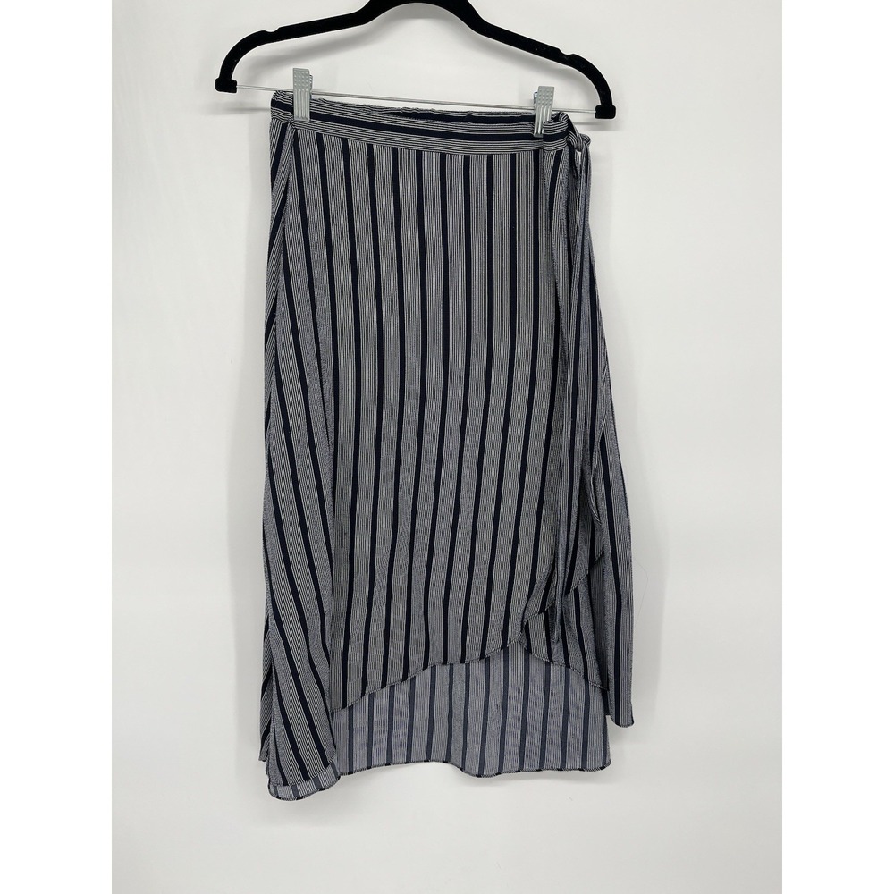 Green Envelope Mock Wrap midi Skirt Side Tie Navy White‎ Stripe Size Large